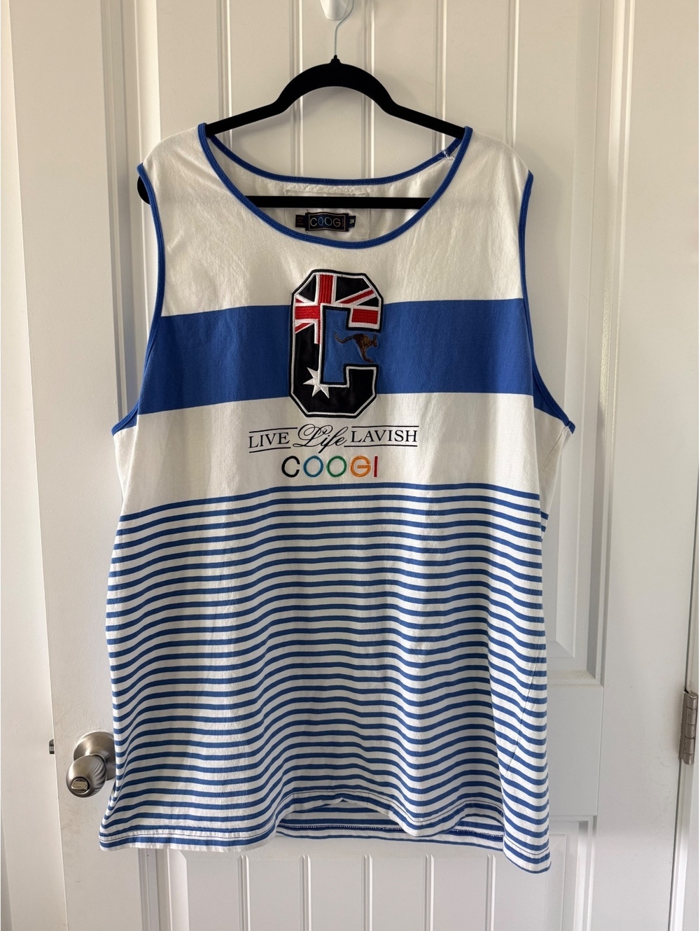 Coogi Men's 3X Sleeveless Tank Top Blue and White Striped